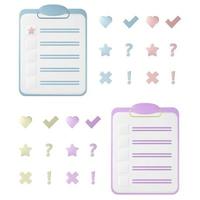 Fully customizable 3d list with different checks and ticks. Vector notepad for survey and questionnaire icon. Exam or test checklist illustration with isolated symbols