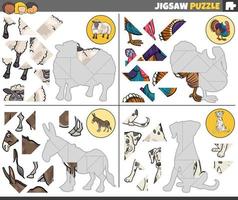 jigsaw puzzle tasks set with funny cartoon animals vector