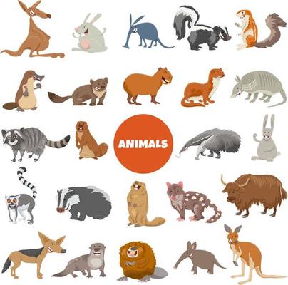 cartoon wild animal characters big set