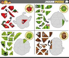 jigsaw puzzle task with cartoon fruits and vegetables vector