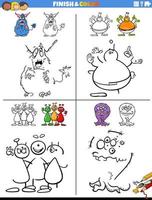 drawing and coloring task with aliens and monsters vector