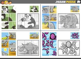 jigsaw puzzle game set with cartoon animals vector