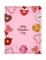 valentine's day background with sweets. valentine card with donuts and candies vector