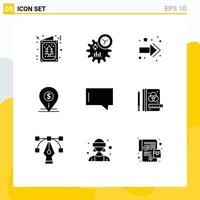 Mobile Interface Solid Glyph Set of 9 Pictograms of bubble bank arrow location pin Editable Vector Design Elements