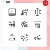 Universal Icon Symbols Group of 9 Modern Outlines of accounts calculator controller accounting earth Editable Vector Design Elements