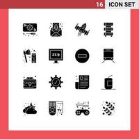 Mobile Interface Solid Glyph Set of 16 Pictograms of storage hosting spacecraft database alien Editable Vector Design Elements