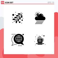 User Interface Pack of 4 Basic Solid Glyphs of fire forum cloud sun message Editable Vector Design Elements