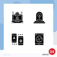 Mobile Interface Solid Glyph Set of 4 Pictograms of seo tree setting growth marketing Editable Vector Design Elements