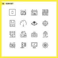 User Interface Pack of 16 Basic Outlines of floppy disc webpage devices editing Editable Vector Design Elements