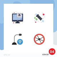 4 Thematic Vector Flat Icons and Editable Symbols of computer gadget virus celebration microphone Editable Vector Design Elements