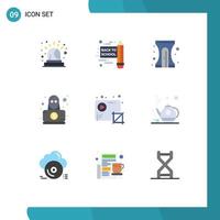 Group of 9 Modern Flat Colors Set for video media sharpener crop robbery Editable Vector Design Elements