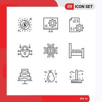 9 Outline concept for Websites Mobile and Apps cpu network security fix network management Editable Vector Design Elements