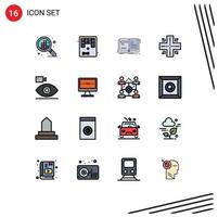 Modern Set of 16 Flat Color Filled Lines and symbols such as camera cam book technology map Editable Creative Vector Design Elements