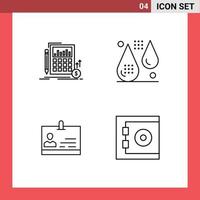 Mobile Interface Line Set of 4 Pictograms of calculation form investment disease card Editable Vector Design Elements