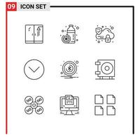 Group of 9 Modern Outlines Set for notification alert cloud multimedia media Editable Vector Design Elements