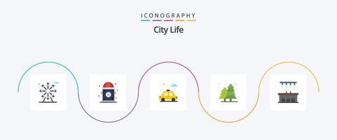 Paquete de 5 iconos planos de la vida de la ciudad que incluye. pub. auto. la vida. parque vector