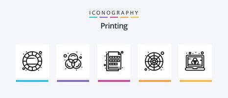 Printing Line 5 Icon Pack Including computer sheet. color wheel. green. color palette. catalog. Creative Icons Design vector