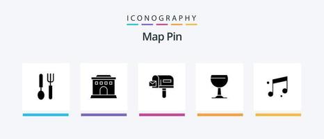 paquete de iconos de glifo de pin de mapa 5 que incluye . sonido. correo. música. cerveza. diseño de iconos creativos vector