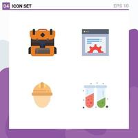 Set of 4 Vector Flat Icons on Grid for bag labor design cap blood Editable Vector Design Elements