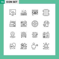 Modern Set of 16 Outlines and symbols such as barn sport cake skateboard fun Editable Vector Design Elements