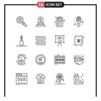 User Interface Pack of 16 Basic Outlines of clothing reporter ad news mic Editable Vector Design Elements