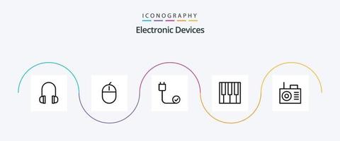 paquete de iconos de línea 5 de dispositivos que incluye radio. piano. ordenadores. música. hardware vector