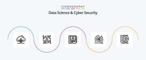 paquete de iconos de línea 5 de ciencia de datos y seguridad cibernética que incluye scince. ciencia teléfono. modelado. modelado vector