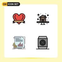 4 User Interface Filledline Flat Color Pack of modern Signs and Symbols of heart money premium property reports Editable Vector Design Elements