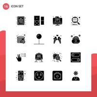 Pack of 16 Modern Solid Glyphs Signs and Symbols for Web Print Media such as calendar search health global analysis Editable Vector Design Elements