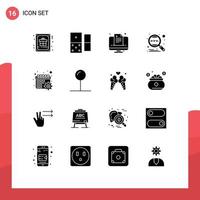 paquete de 16 signos y símbolos de glifos sólidos modernos para medios de impresión web, como búsqueda de calendario, análisis global de salud, elementos de diseño de vectores editables