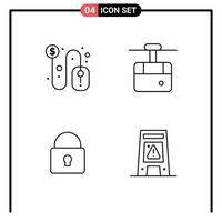 Mobile Interface Line Set of 4 Pictograms of click security mouse ski login Editable Vector Design Elements