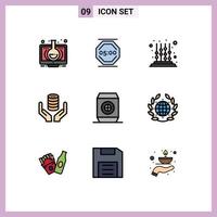 Stock Vector Icon Pack of 9 Line Signs and Symbols for secure hand work database learning Editable Vector Design Elements