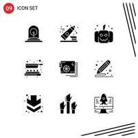 Pictogram Set of 9 Simple Solid Glyphs of computer fry clean pan cook Editable Vector Design Elements