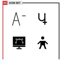 4 Universal Solid Glyphs Set for Web and Mobile Applications decrease graphic design coin bezier tool child Editable Vector Design Elements