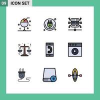 User Interface Pack of 9 Basic Filledline Flat Colors of communication scales iot law server Editable Vector Design Elements