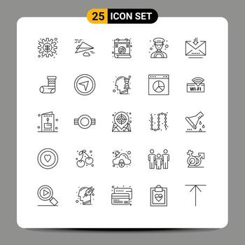 25 User Interface Line Pack of modern Signs and Symbols of retrieve email letter download driver Editable Vector Design Elements