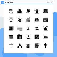 Pack of 25 Modern Solid Glyphs Signs and Symbols for Web Print Media such as media play setting payment gear bulb Editable Vector Design Elements