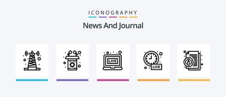 paquete de iconos de línea de noticias 5 que incluye grabación. fotografía. comunicación. actualización en vivo. reloj. diseño de iconos creativos vector