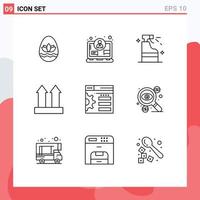 Group of 9 Modern Outlines Set for setting up spray transport arrows Editable Vector Design Elements