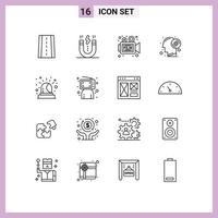 Pack of 16 creative Outlines of alarm thinking camera brain movie Editable Vector Design Elements