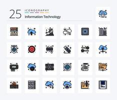 Information Technology 25 Line Filled icon pack including infrastructure. fan. transmitter. cooling. network vector
