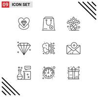 Set of 9 Vector Outlines on Grid for design user package jewel winner Editable Vector Design Elements