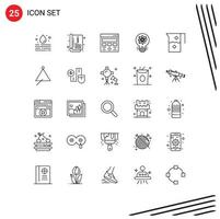 25 símbolos de signos de línea universales de innovación de diseño de luz de inicio elementos de diseño vectorial editables web vector