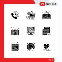 Set of 9 Modern UI Icons Symbols Signs for love bag remote romantic heart Editable Vector Design Elements