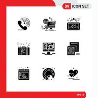 Set of 9 Modern UI Icons Symbols Signs for love bag remote romantic heart Editable Vector Design Elements