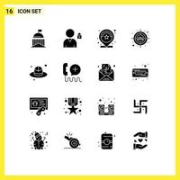 Mobile Interface Solid Glyph Set of 16 Pictograms of brim users location target stars Editable Vector Design Elements