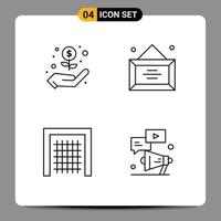 Set of 4 Modern UI Icons Symbols Signs for hand soccer business office megaphone Editable Vector Design Elements