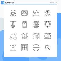 Group of 16 Outlines Signs and Symbols for house home text appliances mountain Editable Vector Design Elements