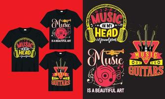 diseño de camisetas musicales, plantilla de camisetas musicales, cita inspiradora sobre música, diseño de camisetas de silueta musical de guitarras vector