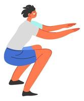 Male character doing squats, working out person vector